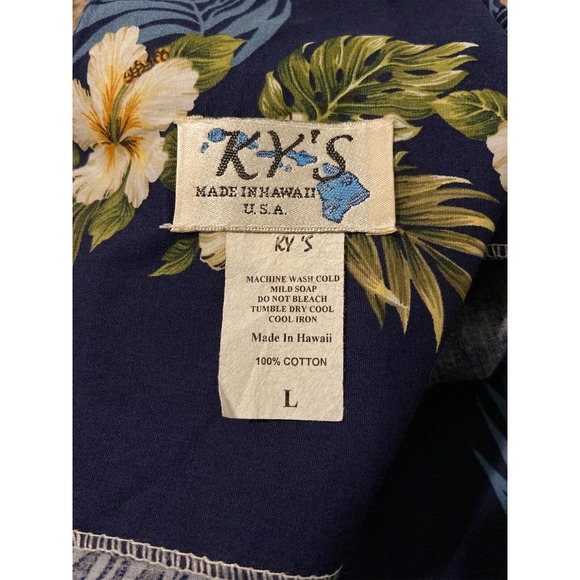 KYs Hawaiian Hibiscus Flowers Palm Leaves Shift Dress Blue Large - Picture 6 of 6